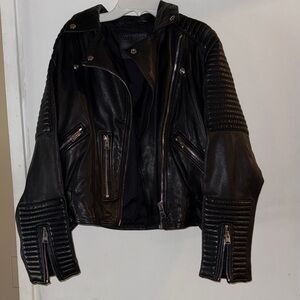 All Saints Black Quilted Leather Moto Jacket